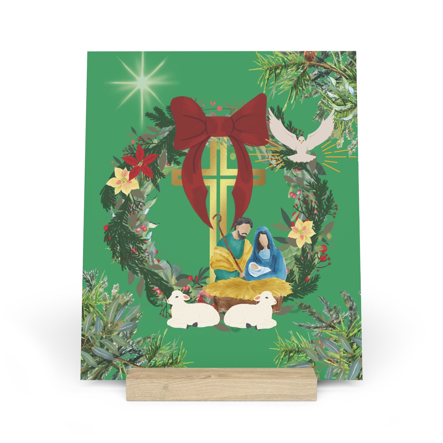 Bright Green Christmas Art Featuring the Nativity