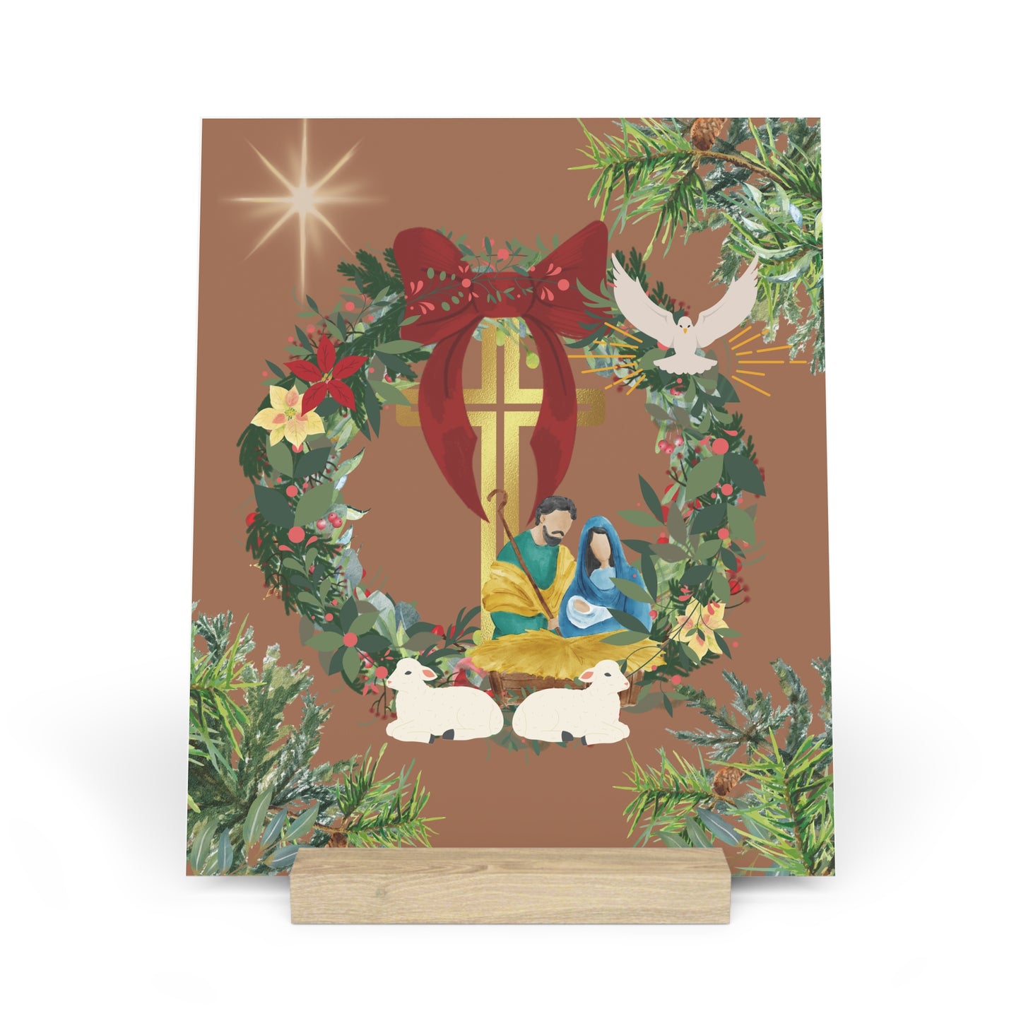 Beautiful Christmas Wreath Manger Art in Brown