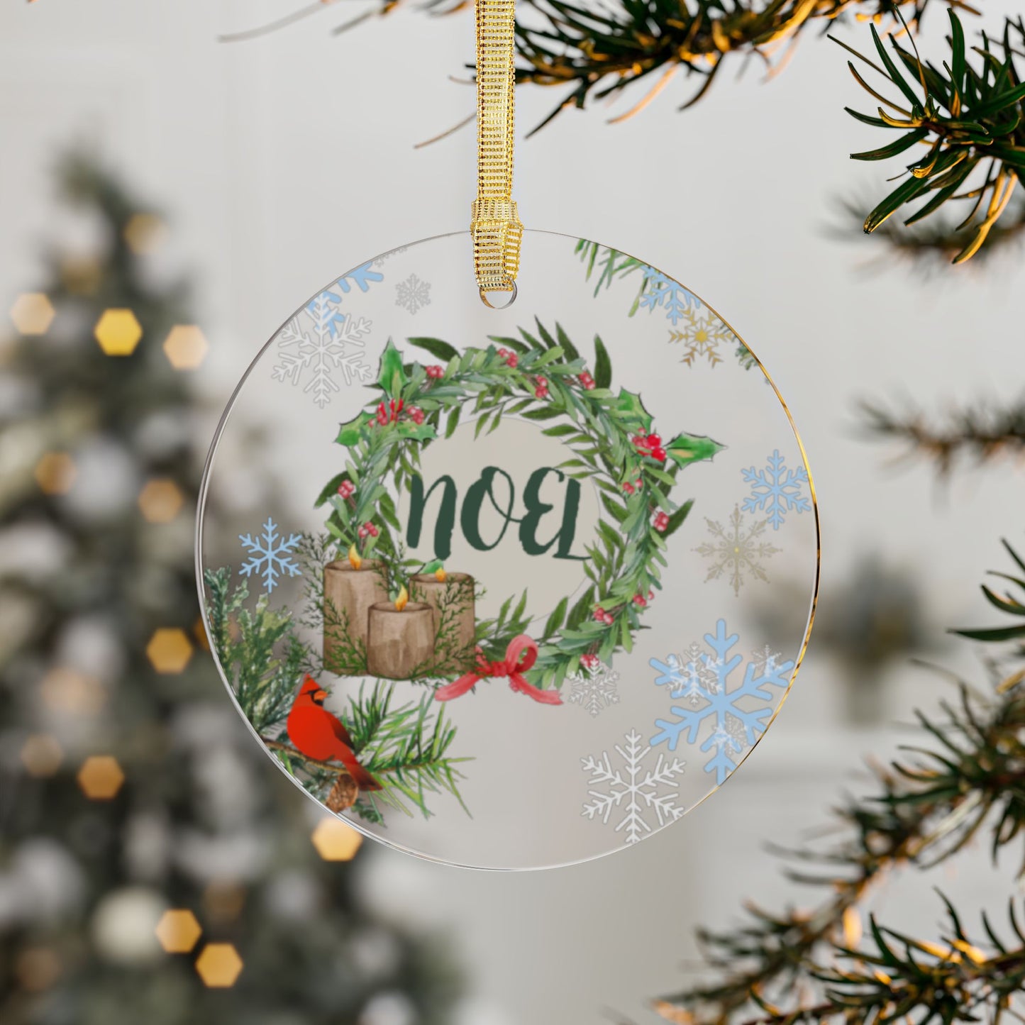 Noel with Christmas Cardinal - Acrylic Ornaments