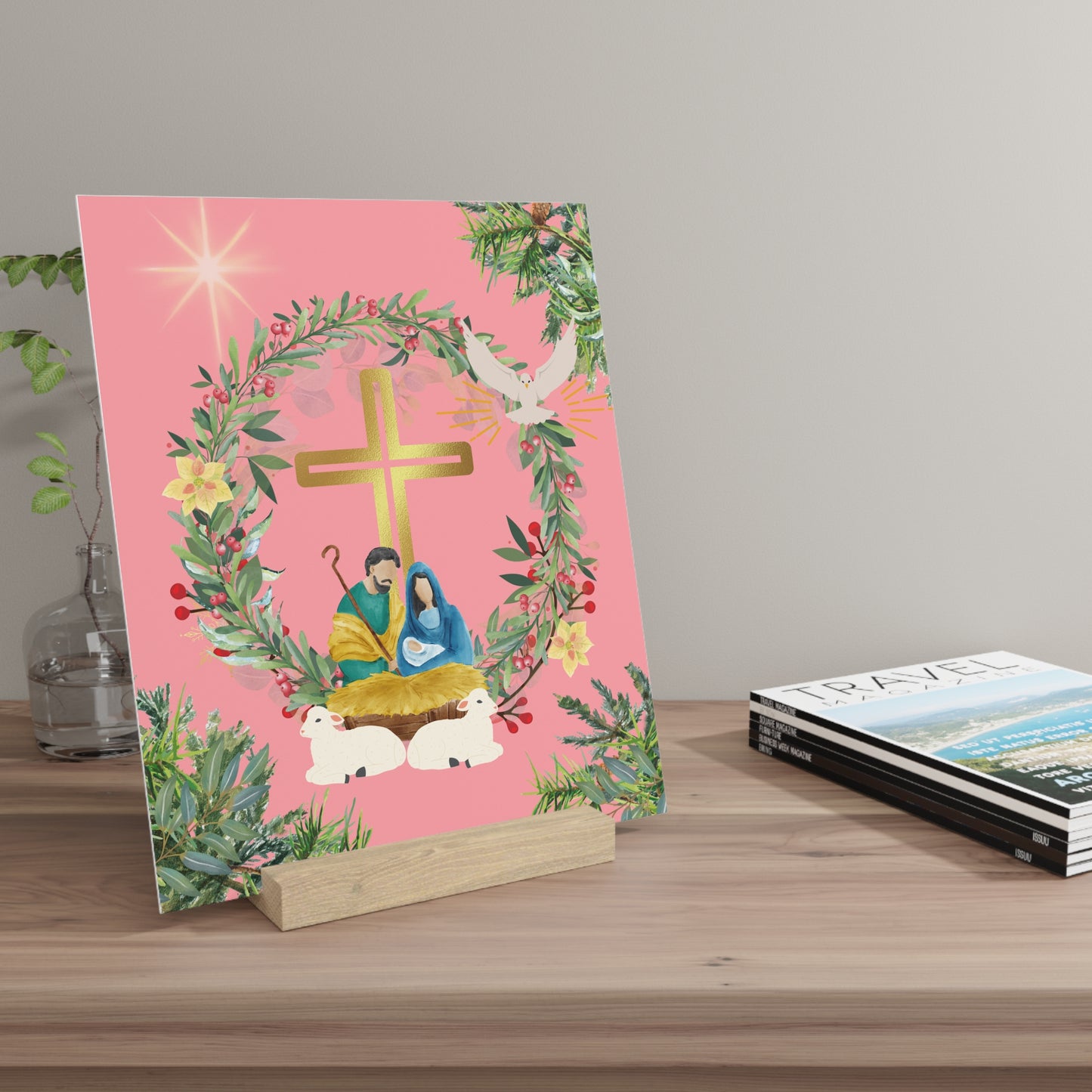 Pink Christmas Decor, Artwork featuring the Nativity